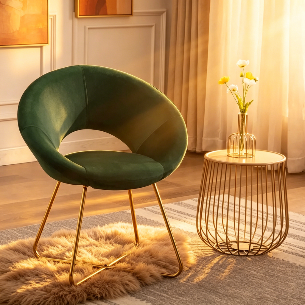 Chaise décorative, Revêtement velours, Pieds dorés
