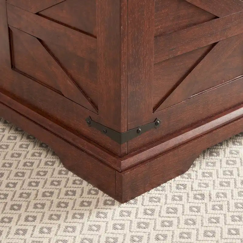 Table basse carrée en bois – Dotée d'un espace de rangement dissimulé et d'un plateau relevable à charnière, pour un style champêtre rustique.