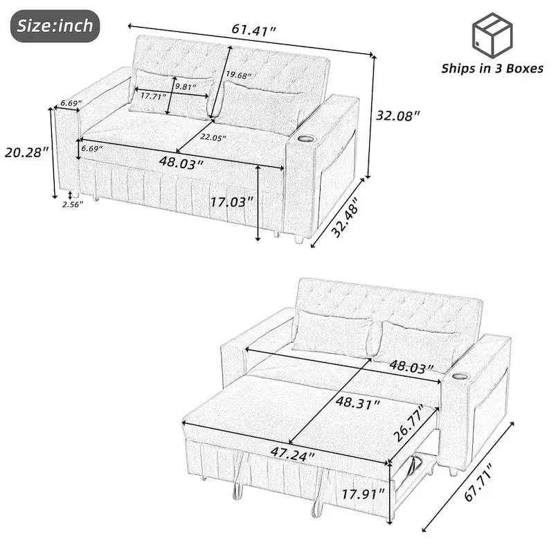 Canapé convertible en tissu chenille