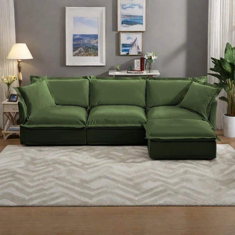 Canapé d'angle en velours chenille en forme de L « nuage »