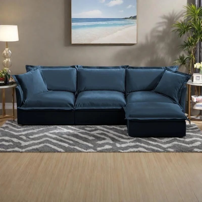 Canapé d'angle en velours chenille en forme de L « nuage »