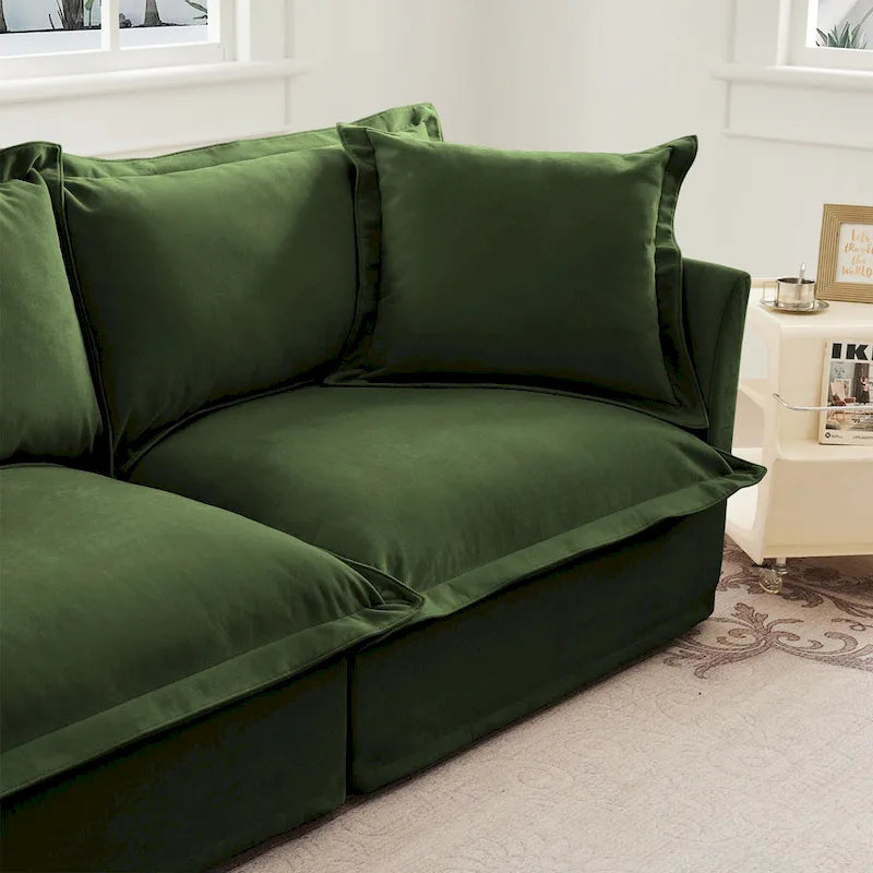 Canapé d'angle en velours chenille en forme de L « nuage »