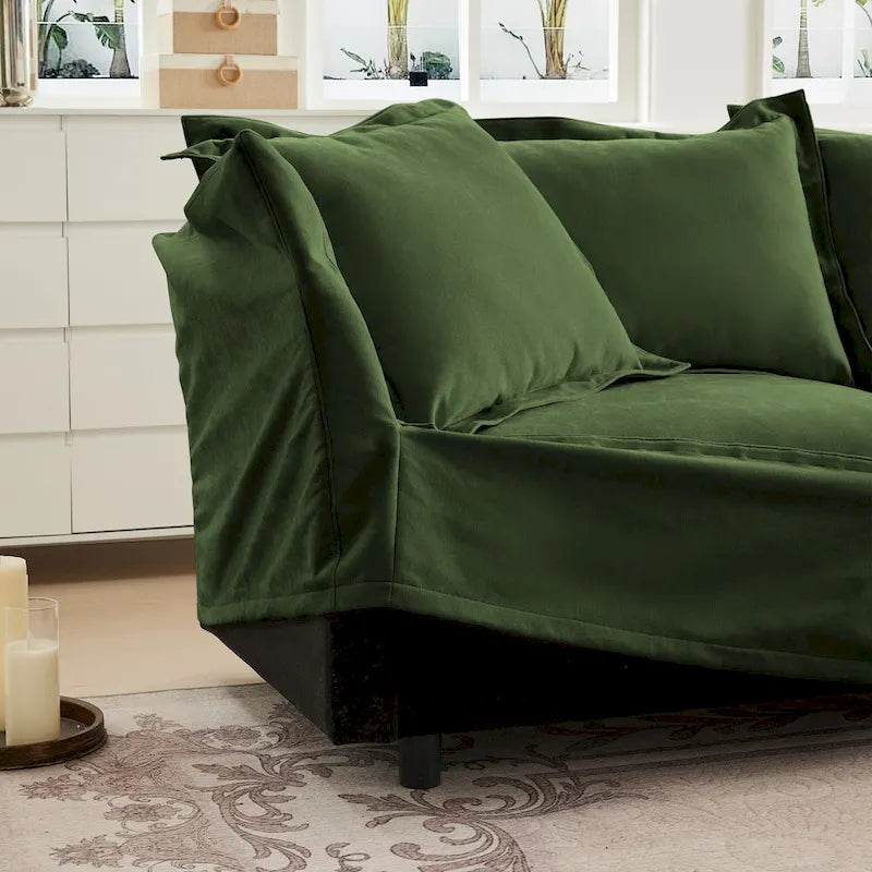 Canapé d'angle en velours chenille en forme de L « nuage »