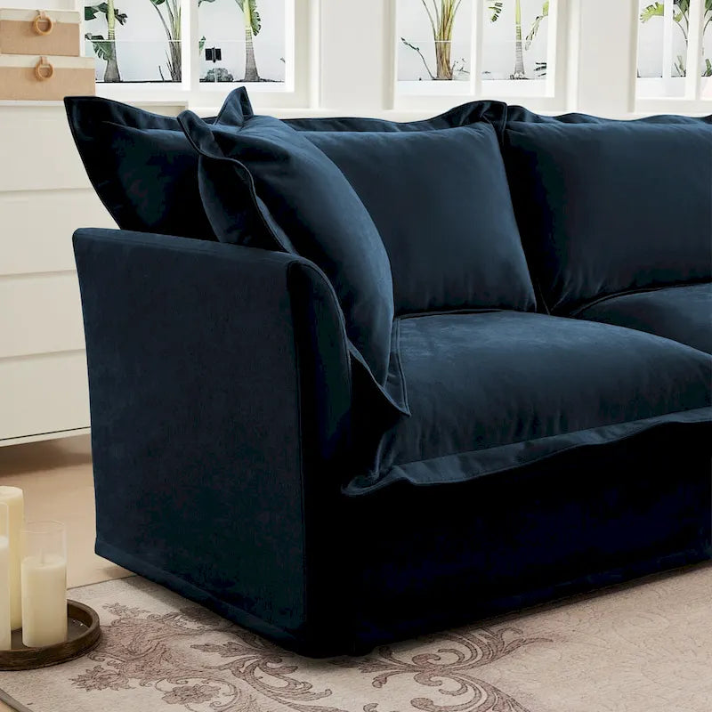 Canapé d'angle en velours chenille en forme de L « nuage »