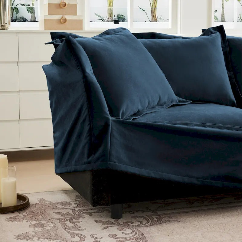 Canapé d'angle en velours chenille en forme de L « nuage »