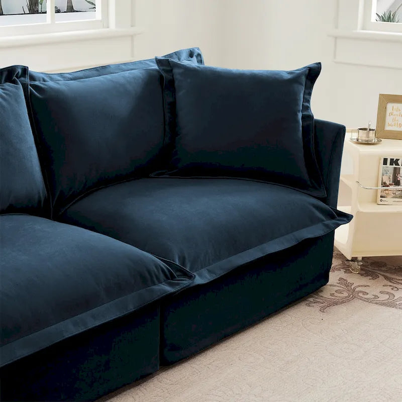 Canapé d'angle en velours chenille en forme de L « nuage »