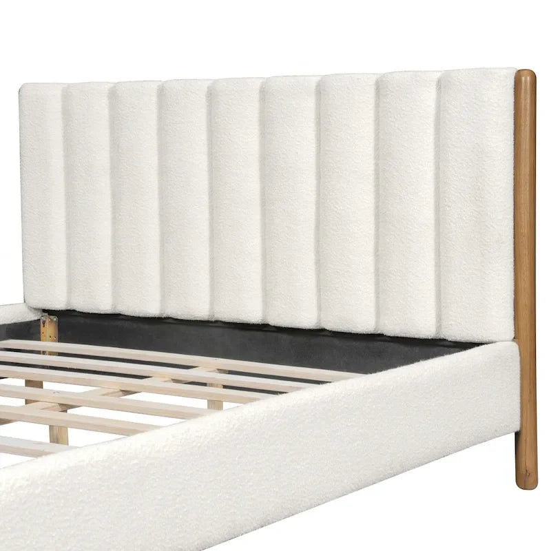 Cadre de lit rembourré de luxe avec pieds en bois robustes