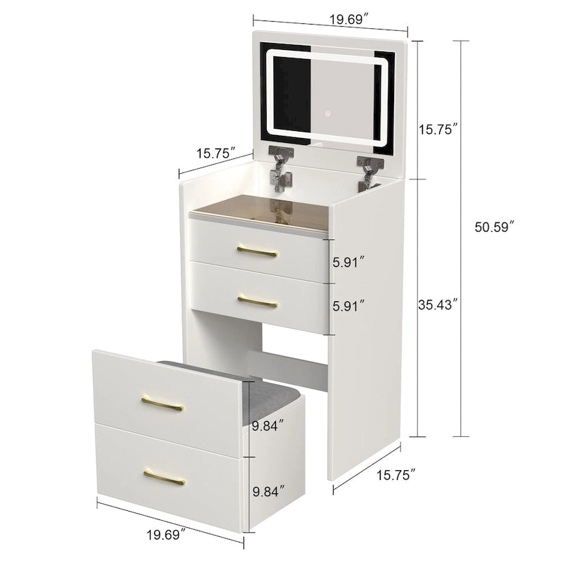 Coiffeuse 3 en 1 avec miroir escamotable