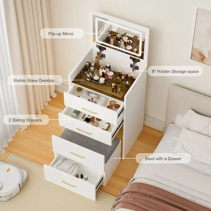 Coiffeuse 3 en 1 avec miroir escamotable
