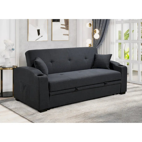 Canapé convertible moderne 3 en 1 avec lit escamotable pratique, dossier inclinable, porte-gobelets, oreillers