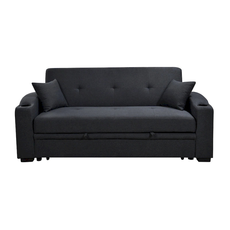 Canapé convertible moderne 3 en 1 avec lit escamotable pratique, dossier inclinable, porte-gobelets, oreillers