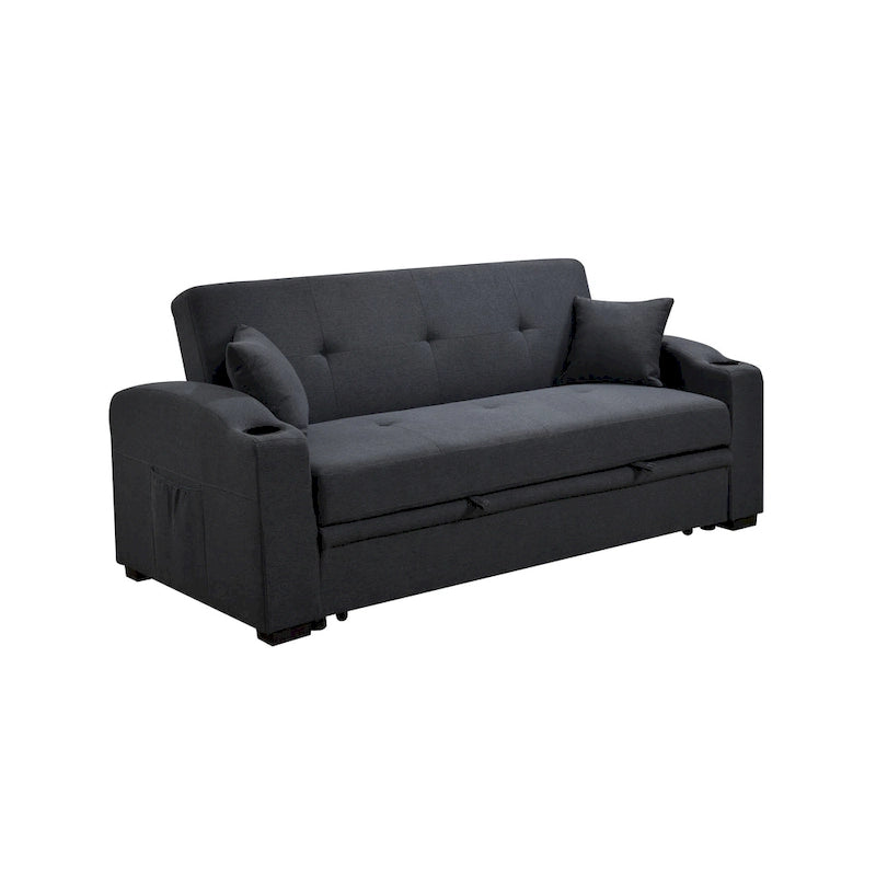 Canapé convertible moderne 3 en 1 avec lit escamotable pratique, dossier inclinable, porte-gobelets, oreillers