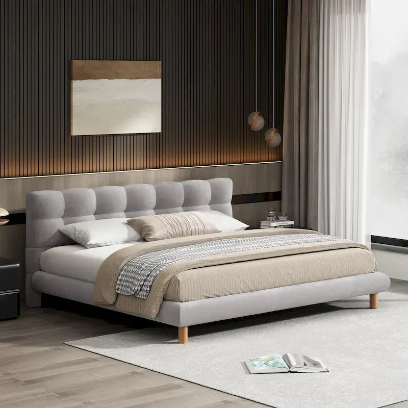 Plateforme rembourrée King Size avec tête de lit en forme de cookie et 12 lattes de support