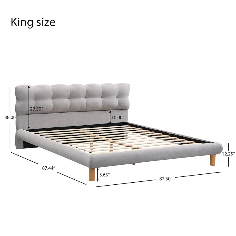 Plateforme rembourrée King Size avec tête de lit en forme de cookie et 12 lattes de support
