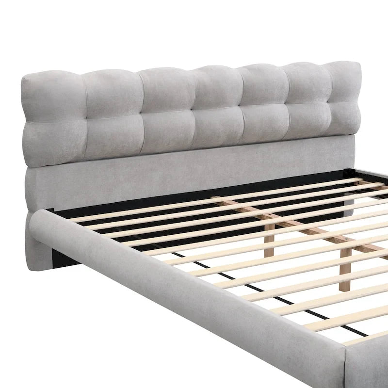 Plateforme rembourrée King Size avec tête de lit en forme de cookie et 12 lattes de support
