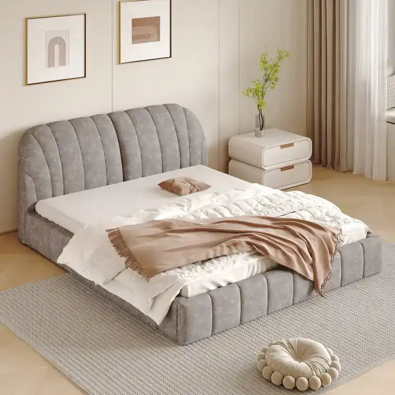 Lit double rembourré de taille Queen moderne avec tissu épais