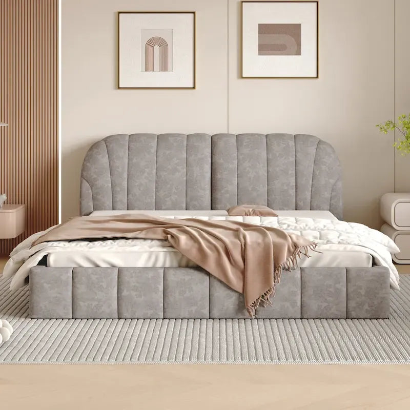 Lit double rembourré de taille Queen moderne avec tissu épais