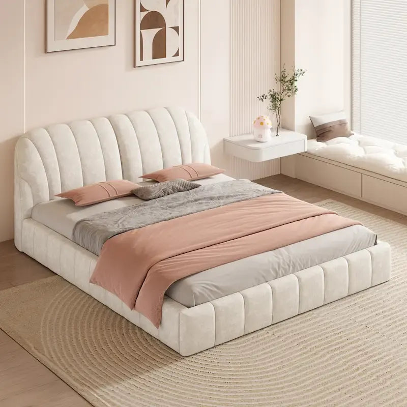 Lit double rembourré de taille Queen moderne avec tissu épais