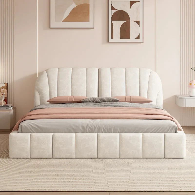 Lit double rembourré de taille Queen moderne avec tissu épais