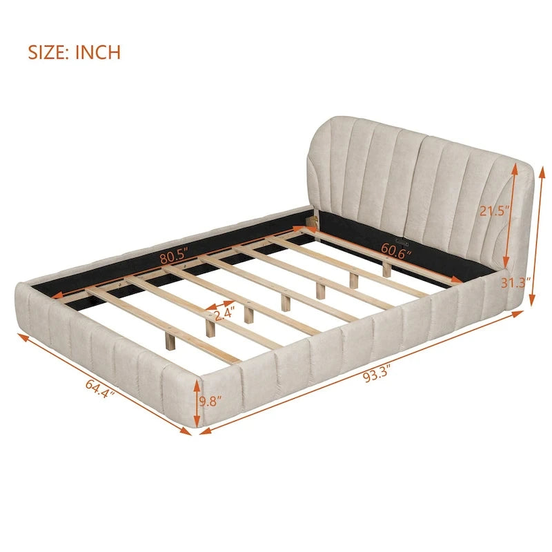 Lit double rembourré de taille Queen moderne avec tissu épais