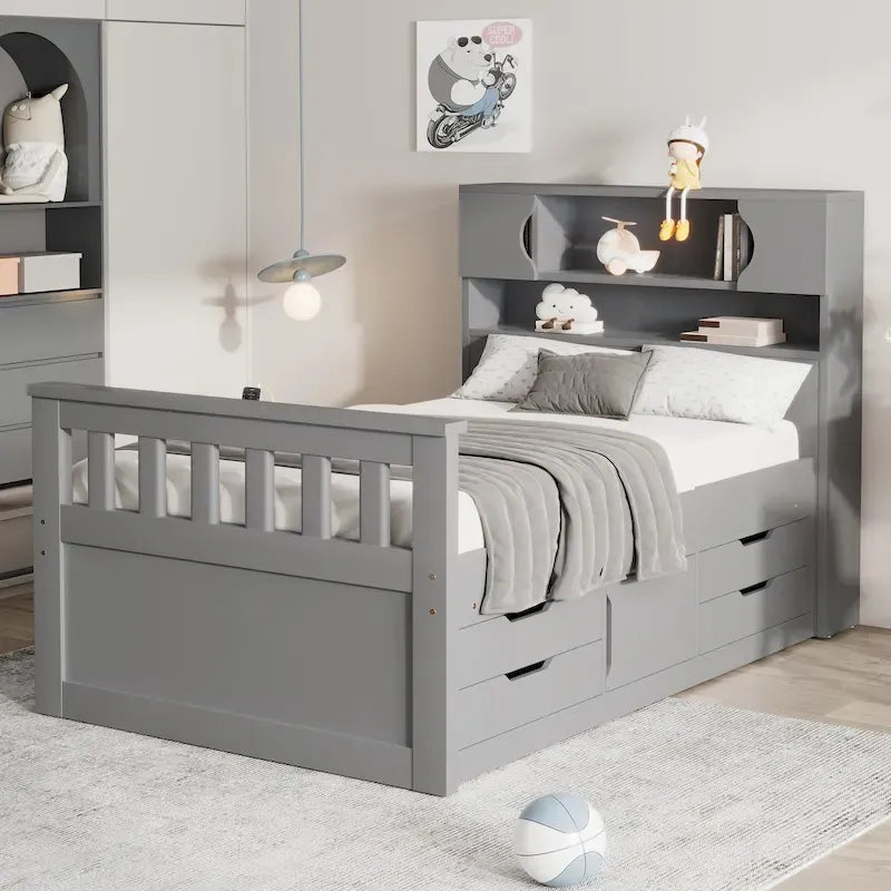 Lit double plateforme gris