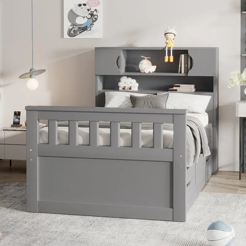 Lit double plateforme gris