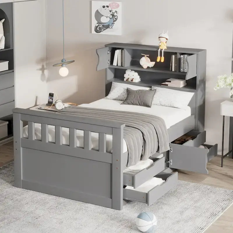 Lit double plateforme gris