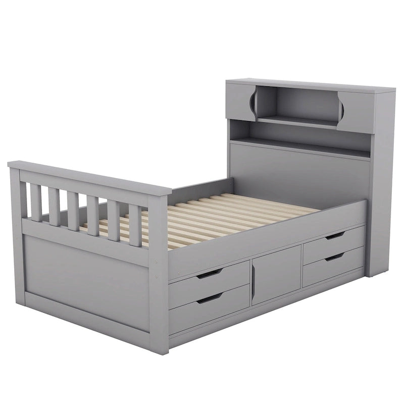Lit double plateforme gris