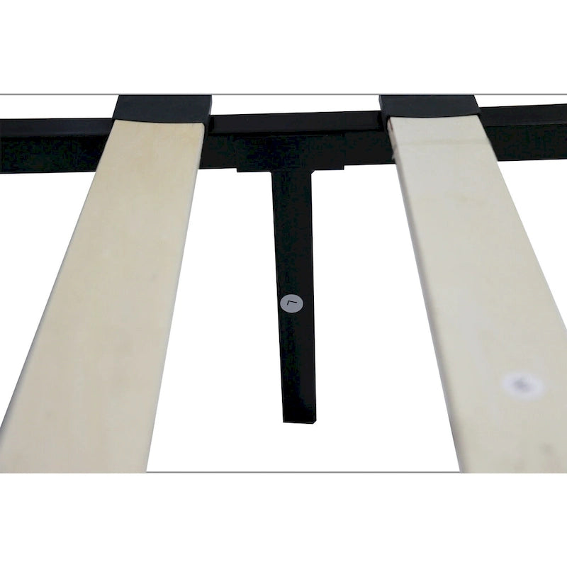 Lit plateforme rembourré en lin gris, grand format, avec tête de lit capitonnée, support robuste en lattes de bois – Aucun sommier tapissier requis