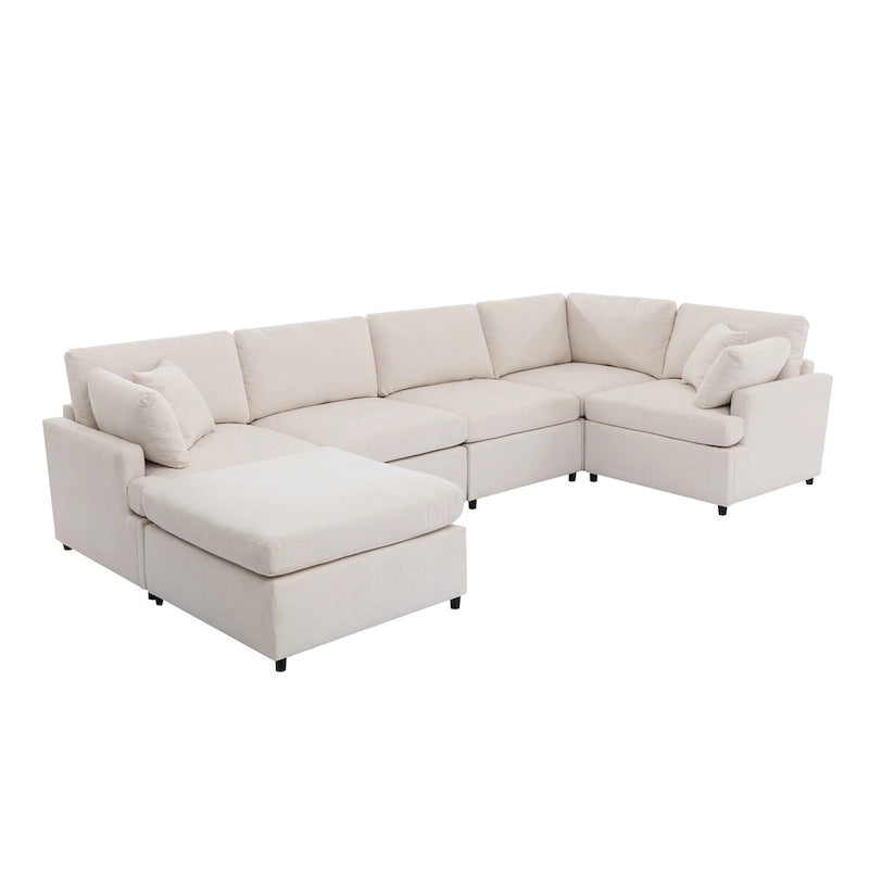 Canapé d'angle en U 6 places avec poufs et oreillers amovibles, configuration flexible