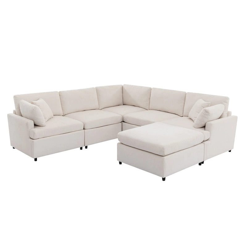 Canapé d'angle en U 6 places avec poufs et oreillers amovibles, configuration flexible