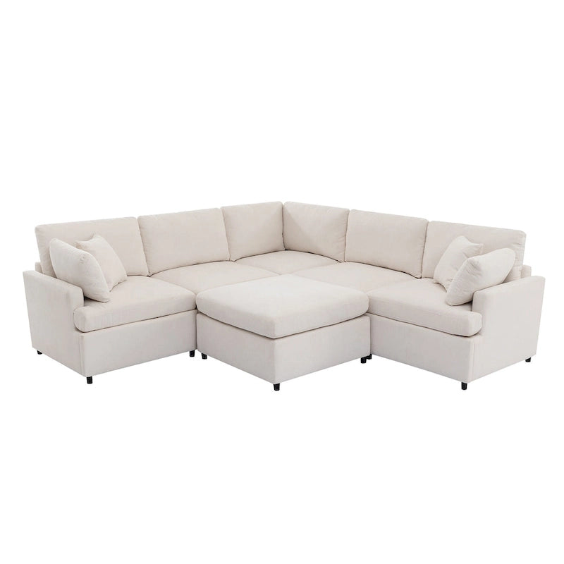 Canapé d'angle en U 6 places avec poufs et oreillers amovibles, configuration flexible