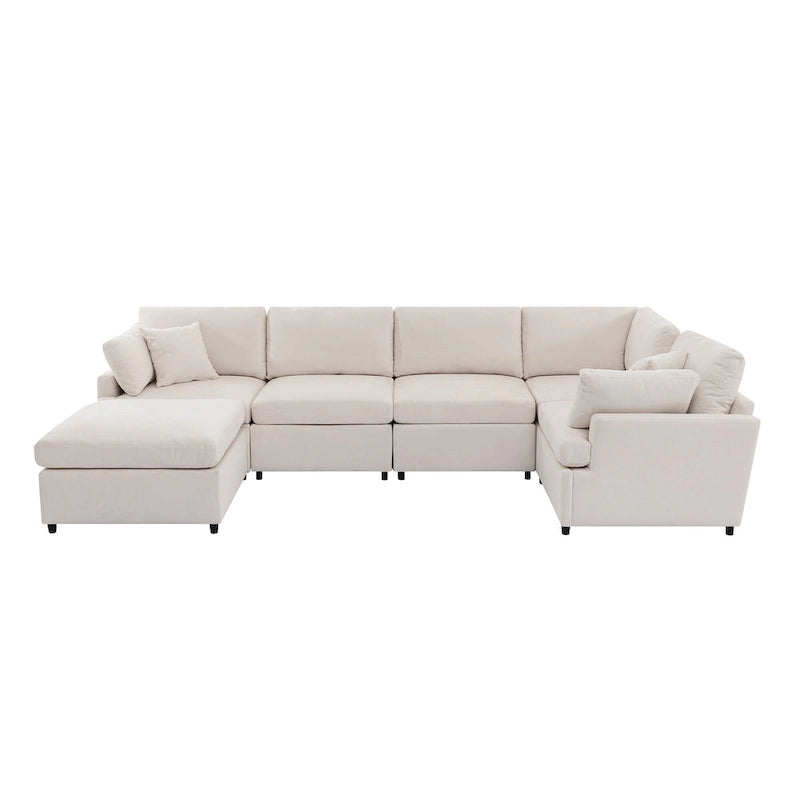 Canapé d'angle en U 6 places avec poufs et oreillers amovibles, configuration flexible