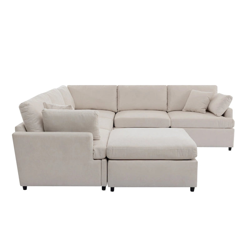 Canapé d'angle en U 6 places avec poufs et oreillers amovibles, configuration flexible