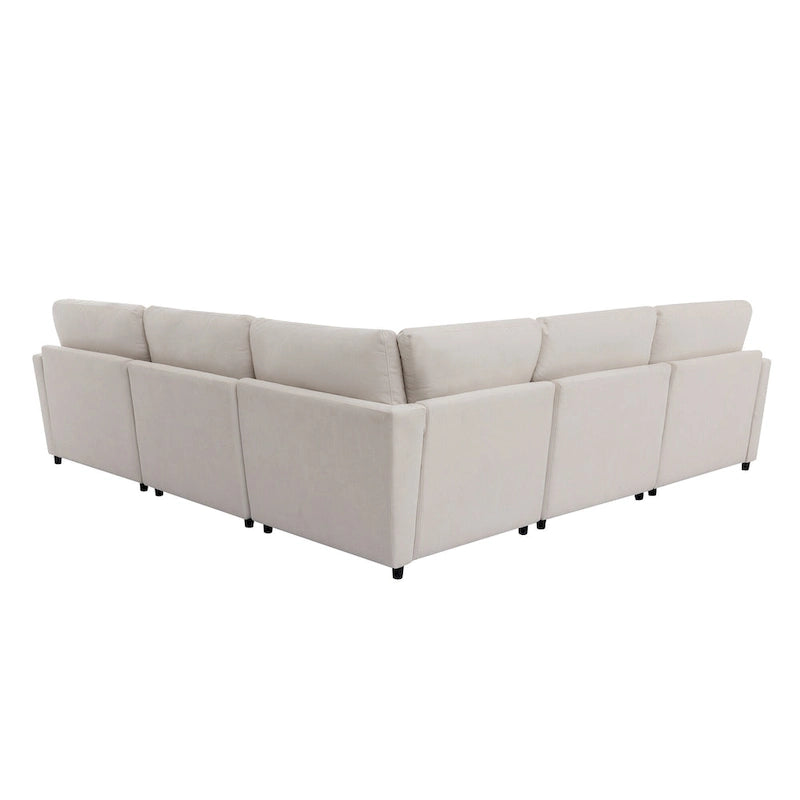 Canapé d'angle en U 6 places avec poufs et oreillers amovibles, configuration flexible