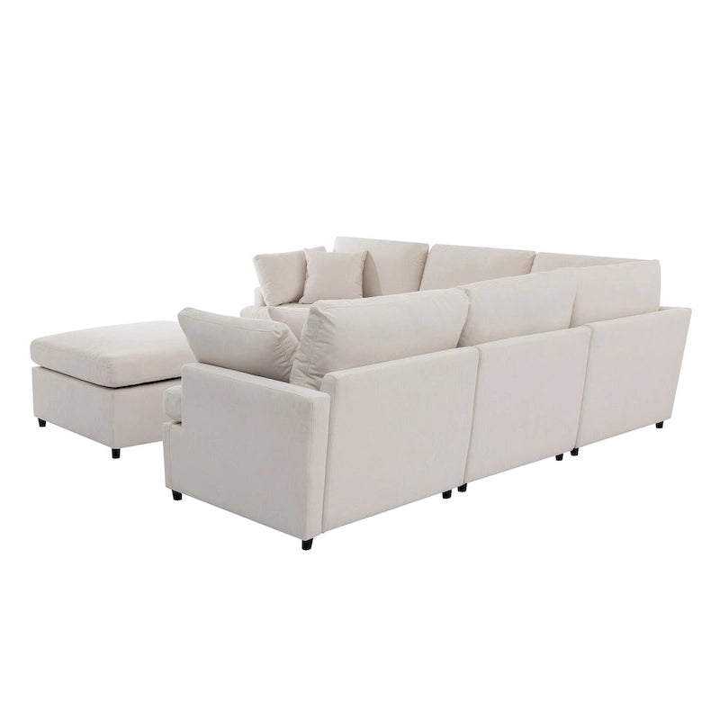 Canapé d'angle en U 6 places avec poufs et oreillers amovibles, configuration flexible