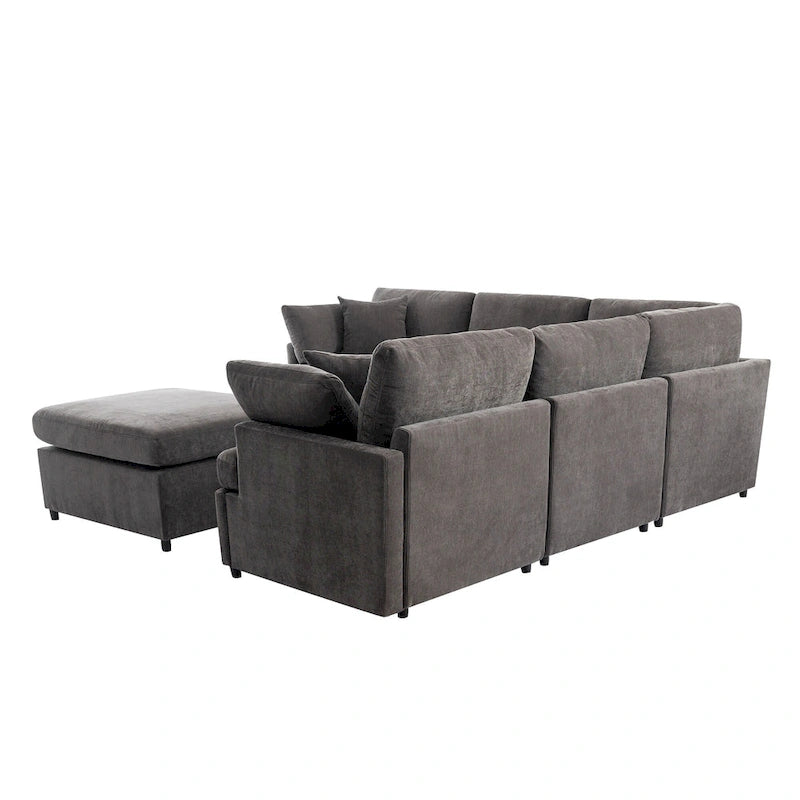 Canapé d'angle en U 6 places avec poufs et oreillers amovibles, configuration flexible