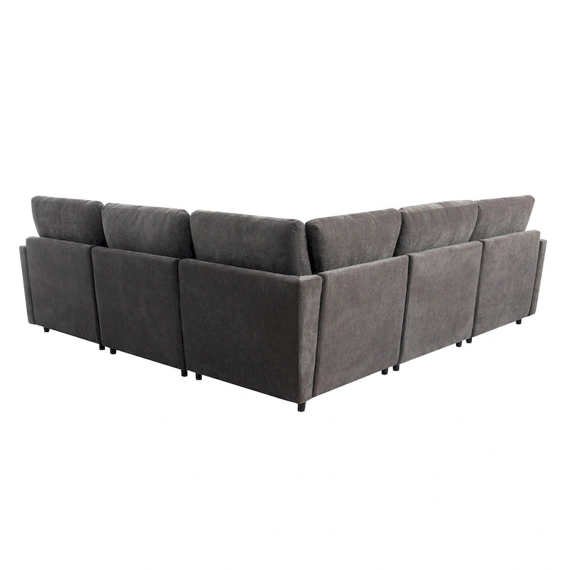 Canapé d'angle en U 6 places avec poufs et oreillers amovibles, configuration flexible