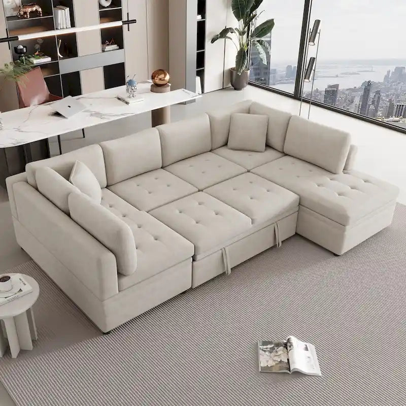 Canapé d'angle surdimensionné en forme de U beige