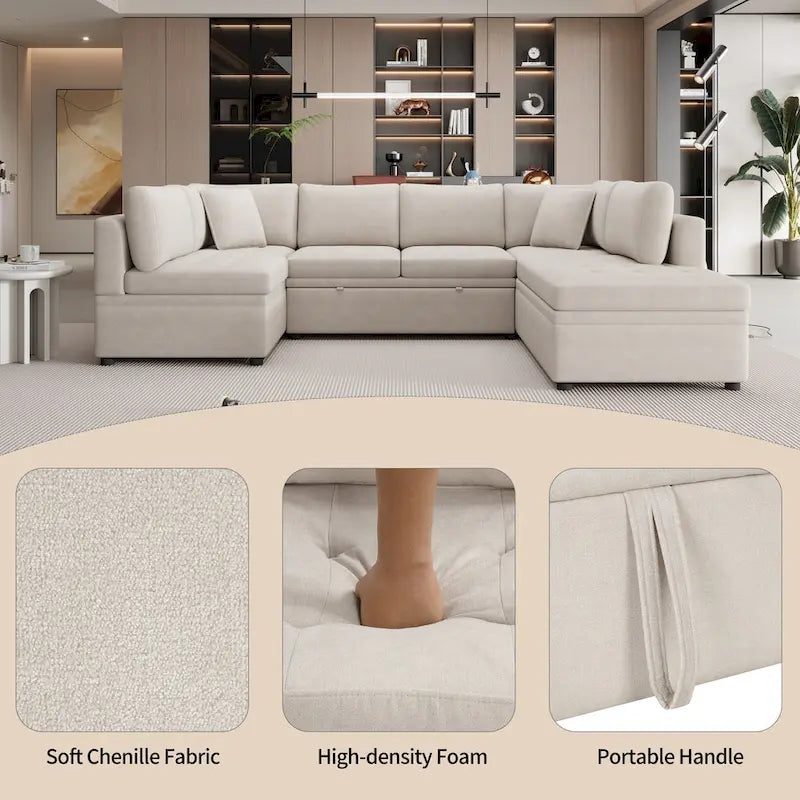 Canapé d'angle surdimensionné en forme de U beige