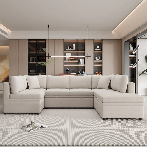Canapé d'angle surdimensionné en forme de U beige