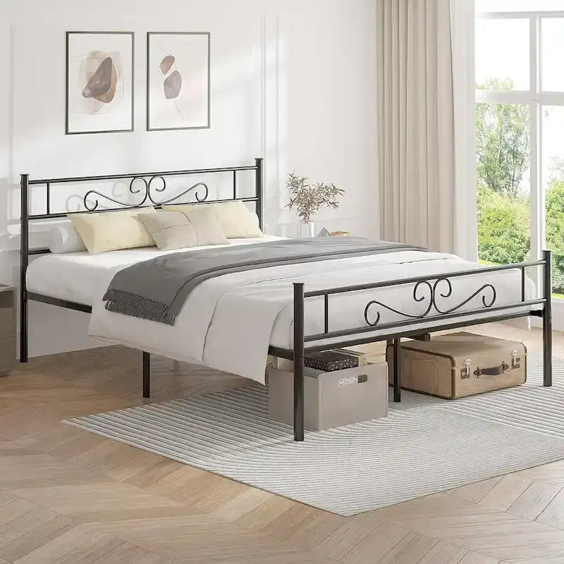 Cadre de lit en métal avec tête et pied de lit – Lit simple/double/grand lit