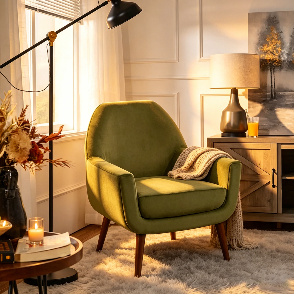 Fauteuil en velours du milieu du siècle