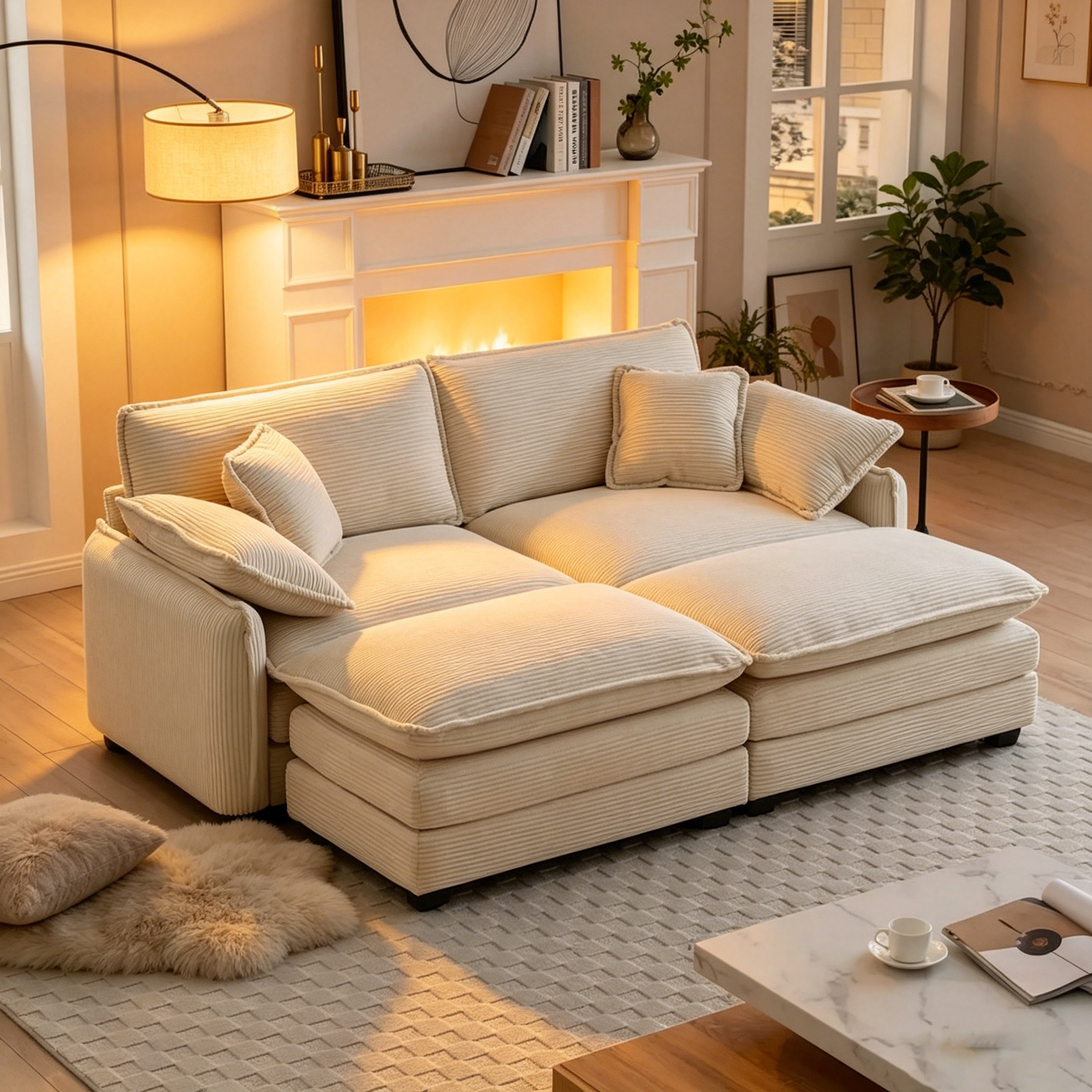 Canapé-lit rembourré beige