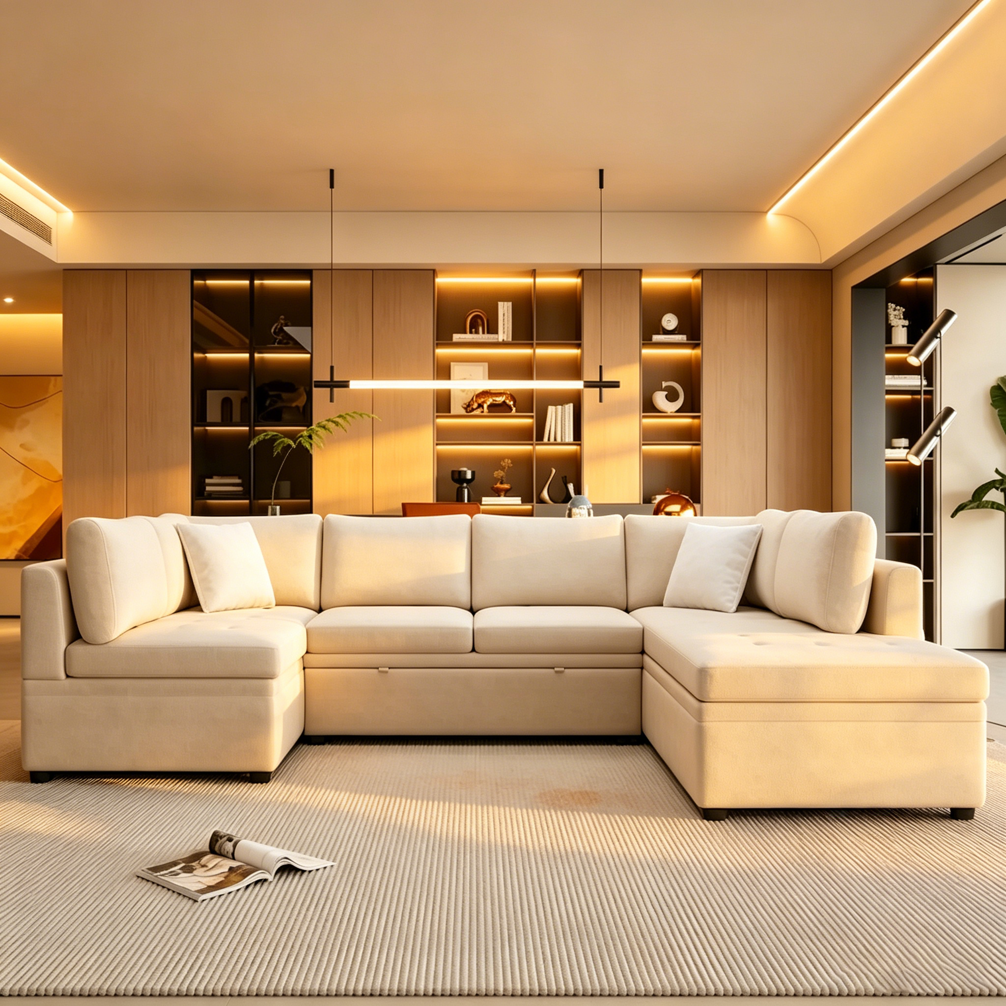 Canapé d'angle surdimensionné en forme de U beige