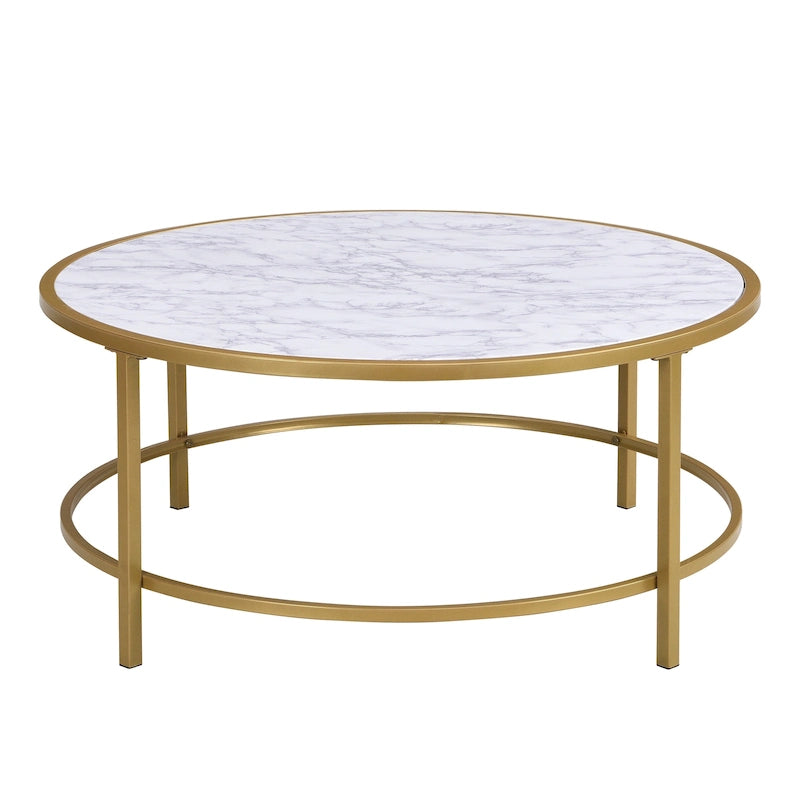 Table basse ronde imitation marbre — Dorée