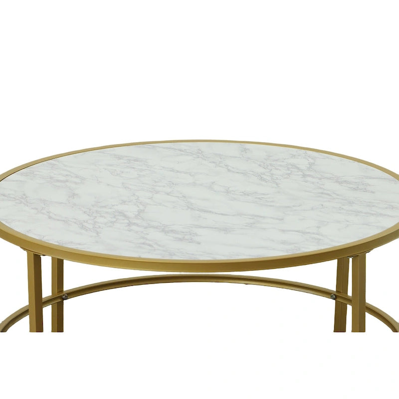 Table basse ronde imitation marbre — Dorée