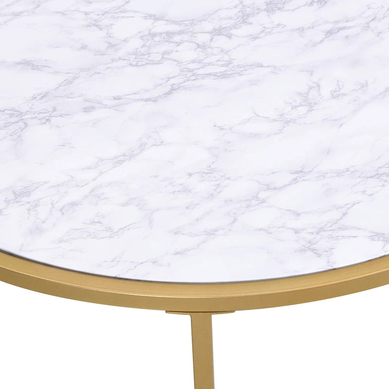 Table basse ronde imitation marbre — Dorée