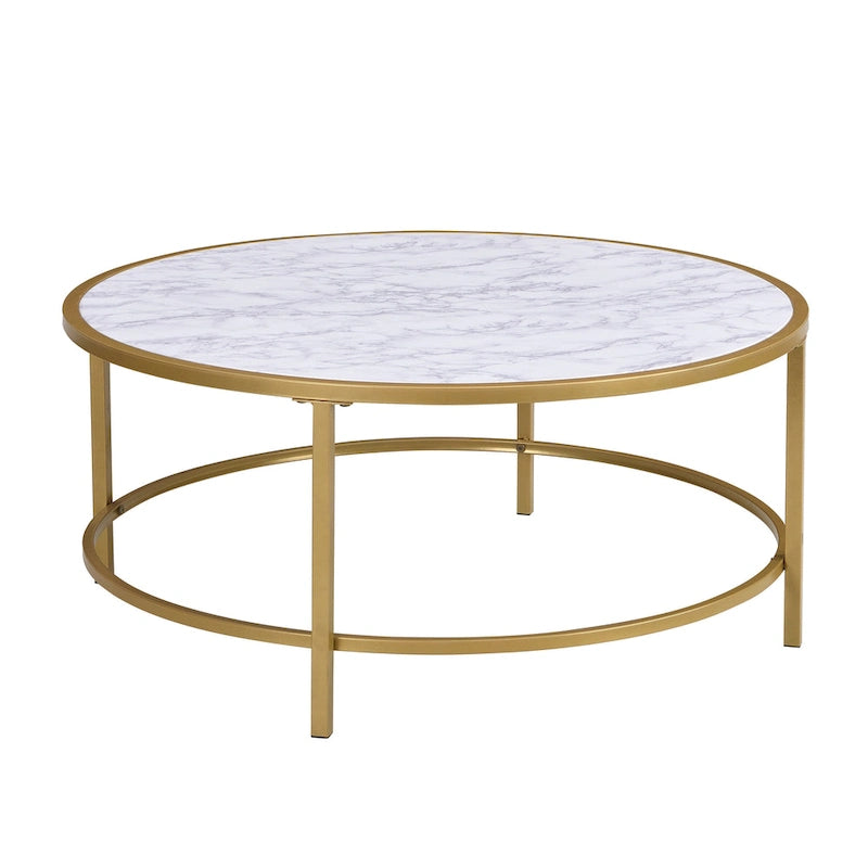 Table basse ronde imitation marbre — Dorée