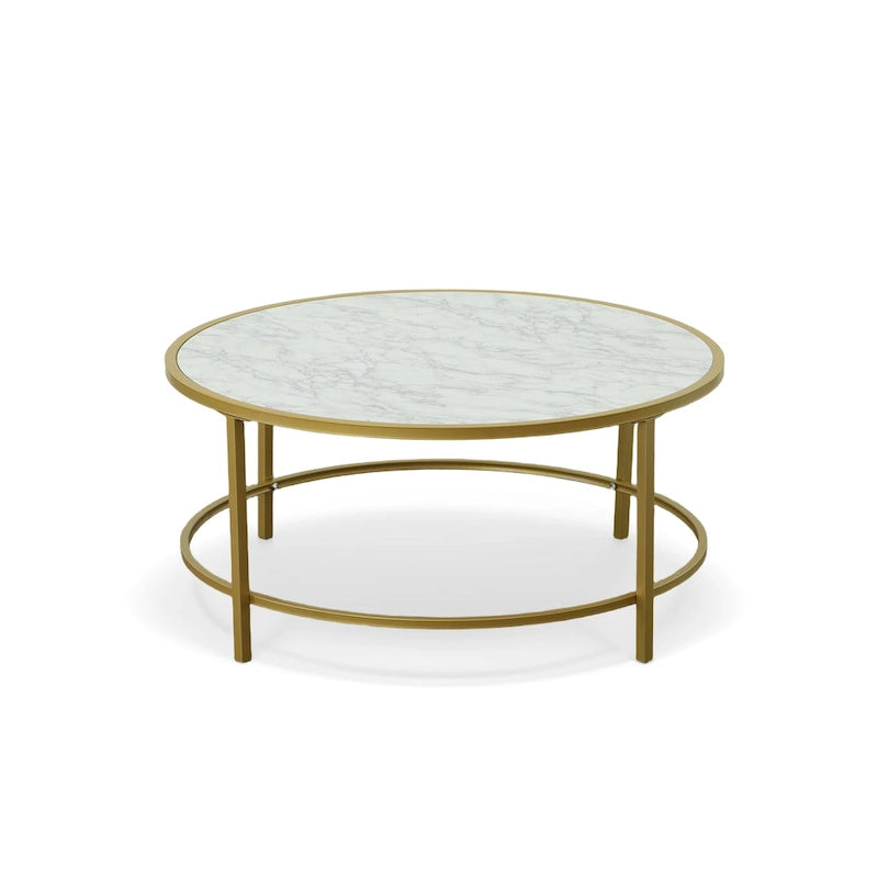 Table basse ronde imitation marbre — Dorée